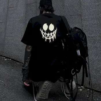 

NiceMix Devil Reflective Print T-Shirt Cool Black T-Shirt Streetwear Mens Japan Harajuku Tshirt summer Top Tees Hip Hop T Shirt