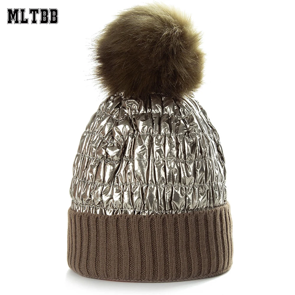 MLTBB зимняя женская плотная шапка бини модная Глянцевая ветрозащитная дизайнерская с помпоном вязанная теплая шапка Skullies Beanies женская шапка