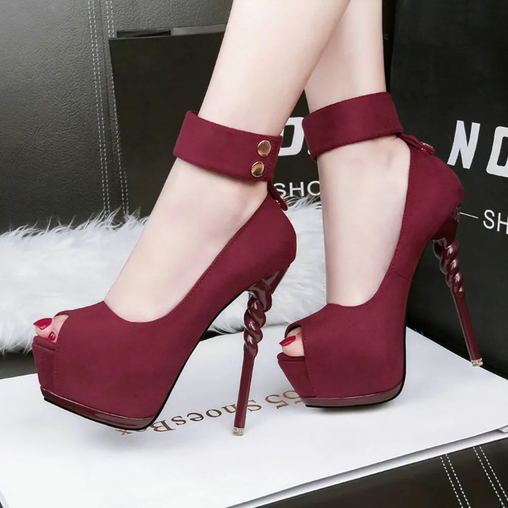 

Woman Pumps Shoes Ankle Strap Wedding Party Shoes Platform Dress Women Shoes 14CM High Heels Suede Ladies Shoes B64-20