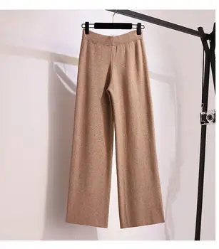

Women Autumn Winter Thick Casual Ctraight Pants Female Drawstring Loose Large Size High Waist knitted Wide Leg Trousers
