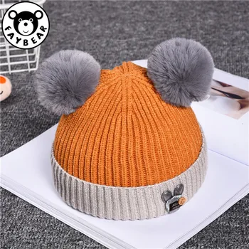 

2019 Baby Wool Cartoon Hat Double-deck Thickening Keep Warm Children Hats Elastic Kids Cap Beanie Accessories