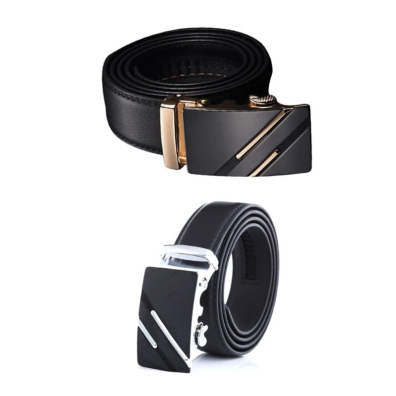 2pcs Men'S Fashion Leather Automatic Buckle Waist Strap Belt Waistband Gift - Silver &amp Gold | Аксессуары для одежды