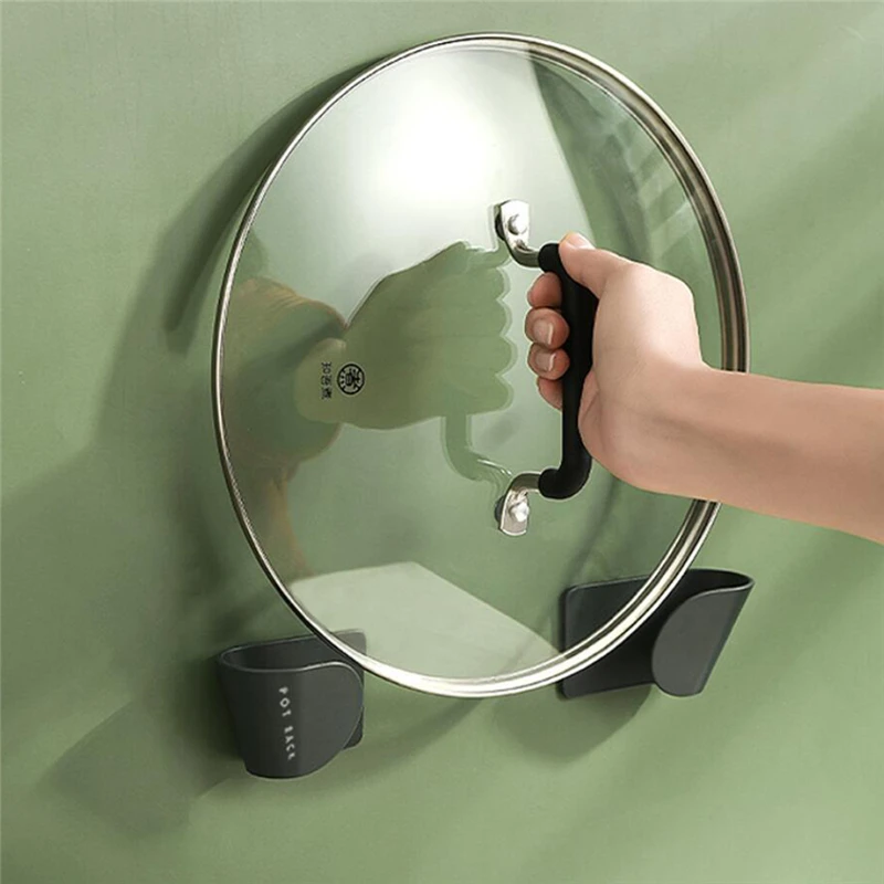 2Pcs Wall Mounted Storage Rack Pot Lid Hanger Pan Cover Holder Hanging