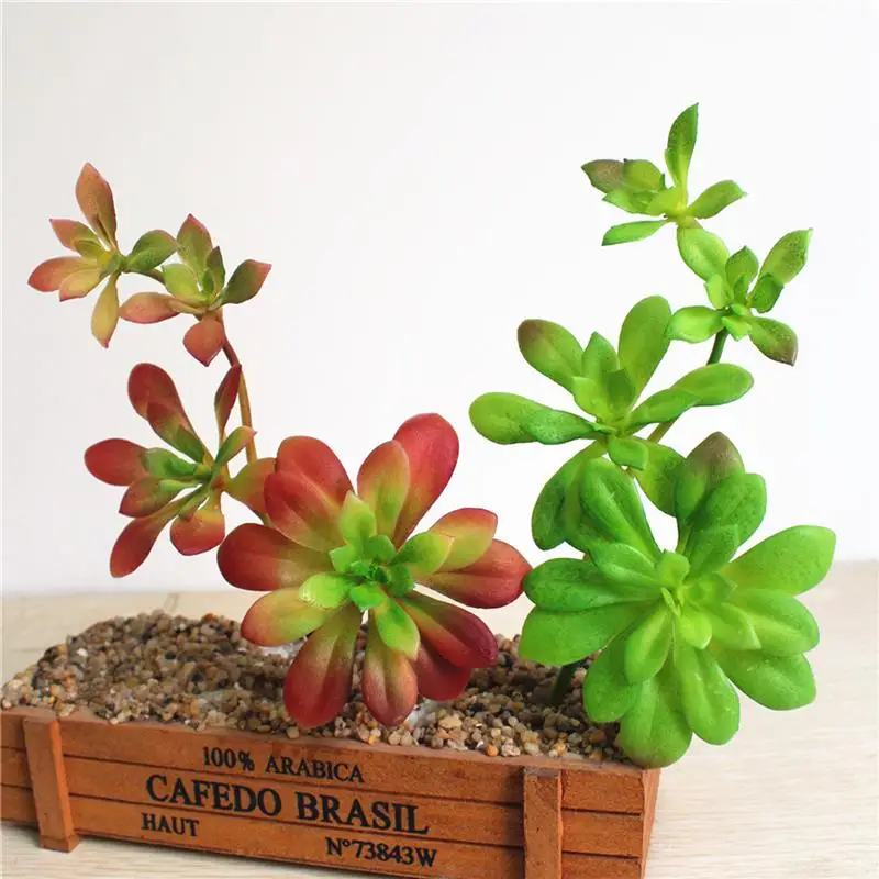 2pcs Green Flocking Artificial Succulents Plants Bonsai Desktop Fake Plants Valentine's Day Wedding Home Garden Decoration