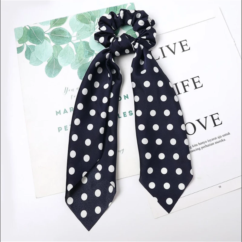 Новые богемные резинки для волос в горошек с цветочным принтом и бантом, женские эластичные резинки для волос, аксессуары для волос для девочек - Окраска металла: D