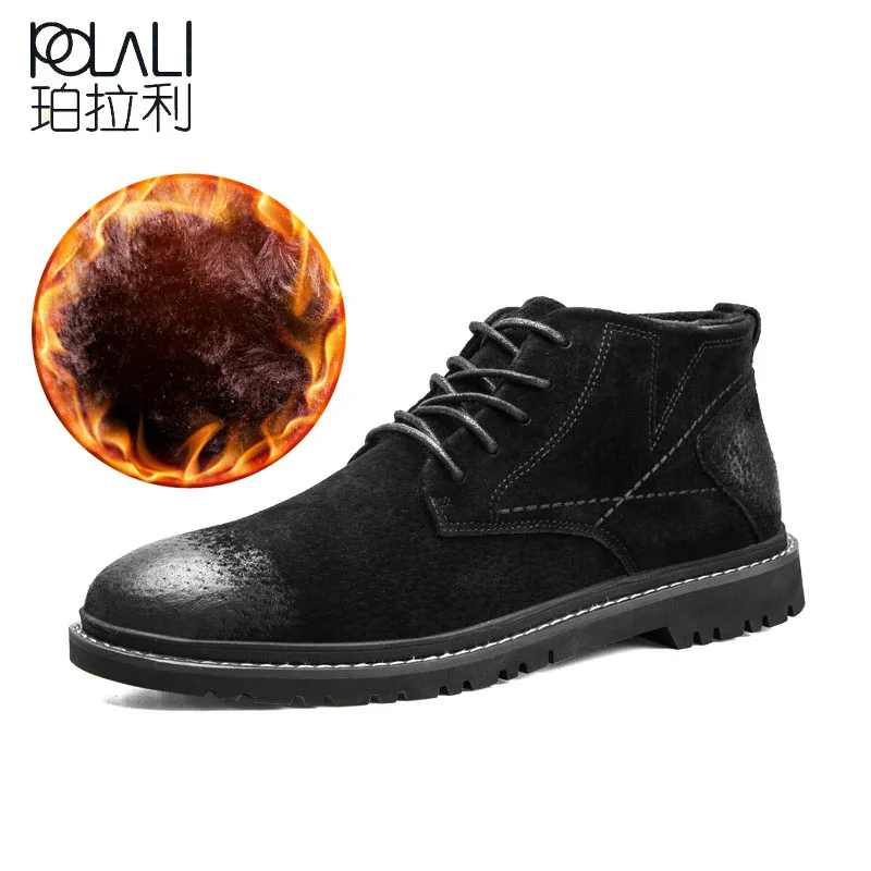POLALI High Chelsea Boots Men Cow Suede Pointed Toe Kanye West Boots Fashion Retro Real Leather Boots Men