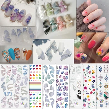 

1 Pc 3D Retro Nail Art Stickers Self-Adhesive Decals Flower Leaves Ballet Ribbon French Designs DIY Manicure Sticker Decoration