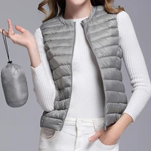 

2021 New Women White Duck Down Vest Women's Ultra Light Duck Down Vest Jacket Autumn Winter High collar Sleeveless Coat