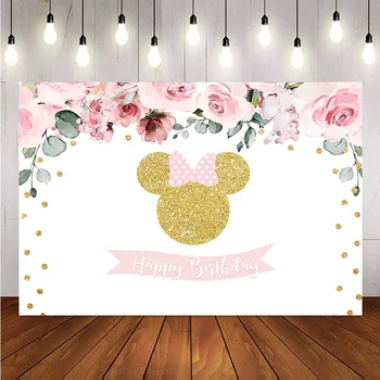 

Minnie mouse pink girls newborn baby kids background for photo studio happy birthday theme party decoration photography backdrop