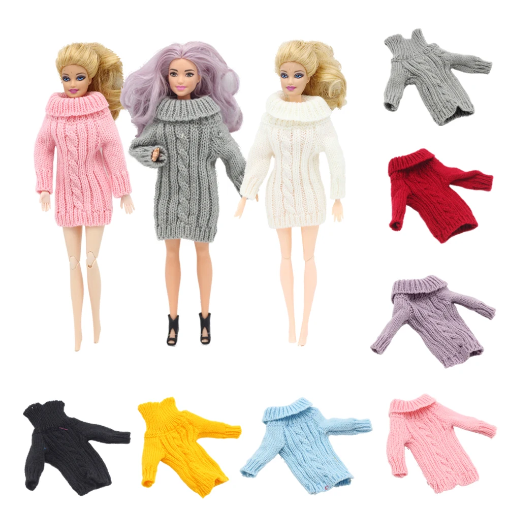 1 шт. ручной работы, элегантные дамские синие Платья-свитеры зимние Повседневное, одежда на каждый день, комплект юбка одежда для Барби аксессуары для кукол игрушки