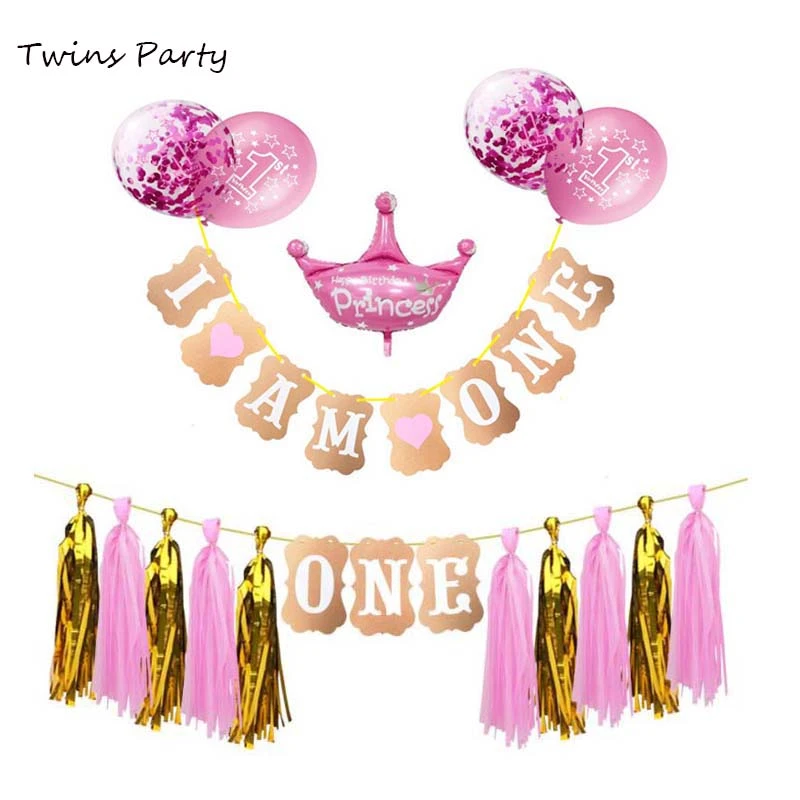 Twins Party 1st Birthday Party Decorations Kids Happy Birthday Banner First Baby Boy Girl Party Decorations My 1 Year Supplies Ballons Accessories Aliexpress