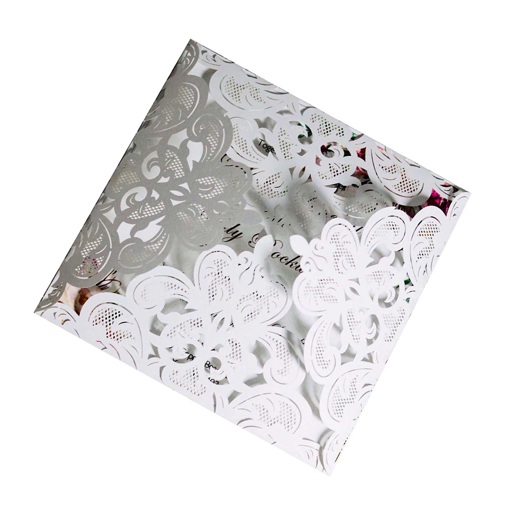  Wedding Lace Invitation Letter Holiday Blessing Greeting Card Laser Cutout Pearlescent Paper Ink Gr - 4.00021E+12