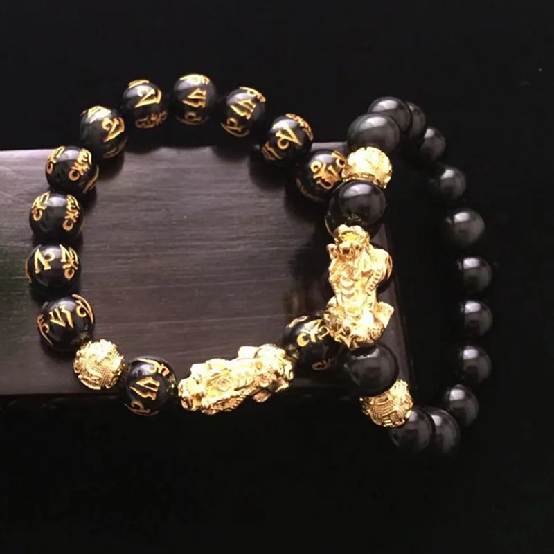 

Feng Shui Gift Obsidian Alloy Bracelet for man and women Attract Wealth Good Luck steel man bracelets