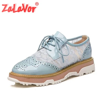 

ZALAVOR Women Real Leather Pumps Round Toe Floral Lace Casual Spring Pumps Platform Lace Up Party Outdoor Shoes Size 34-39