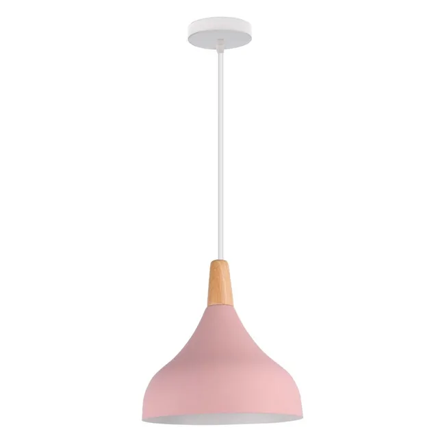 Modern Nordic Simple Wood Pendant Lights LED Hanging Lamp Colorful Aluminum Fixture Kitchen Island Bar Hotel Home Decor E27 Pink