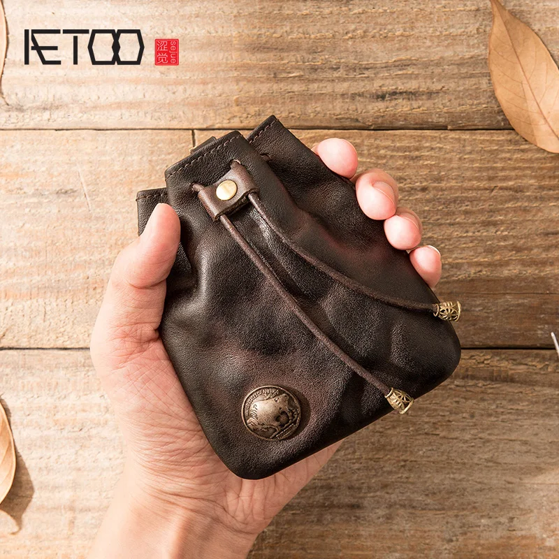 AETOO винтажный кожаный кошелек для монет многофункциональный чехол ключей