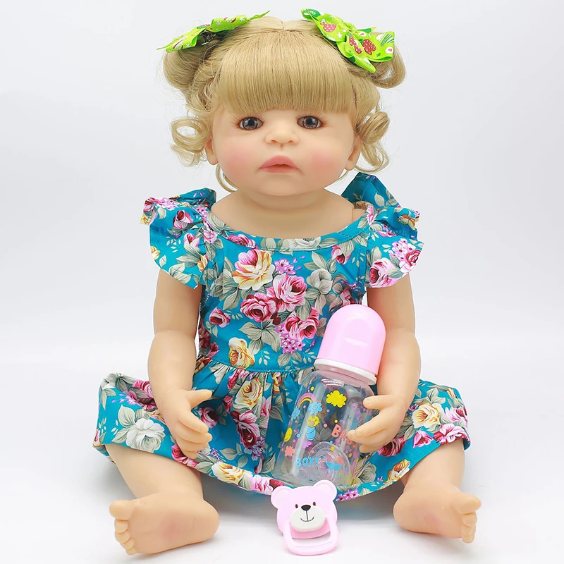 55 см Reborn Baby Doll игрушка полный Силиконовый Кролик Синий платье ткань тело короткие волосы Реалистичная кукла Малыш Дети сопроводительная игрушка