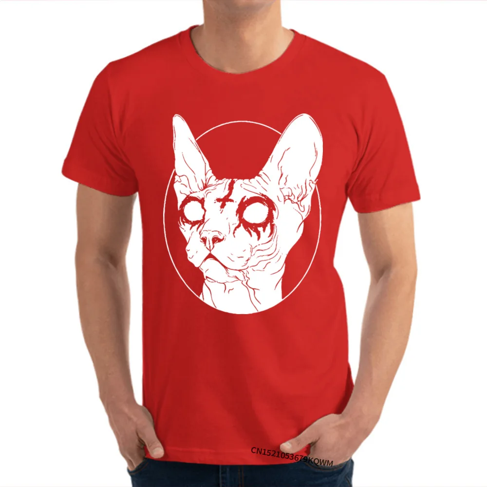 CrazyCustom Short Sleeve Tops & Tees Summer Fall Oversized Round Neck 100% Cotton Tops T Shirt Student T Shirt  Sphynx Catan in White 127 red