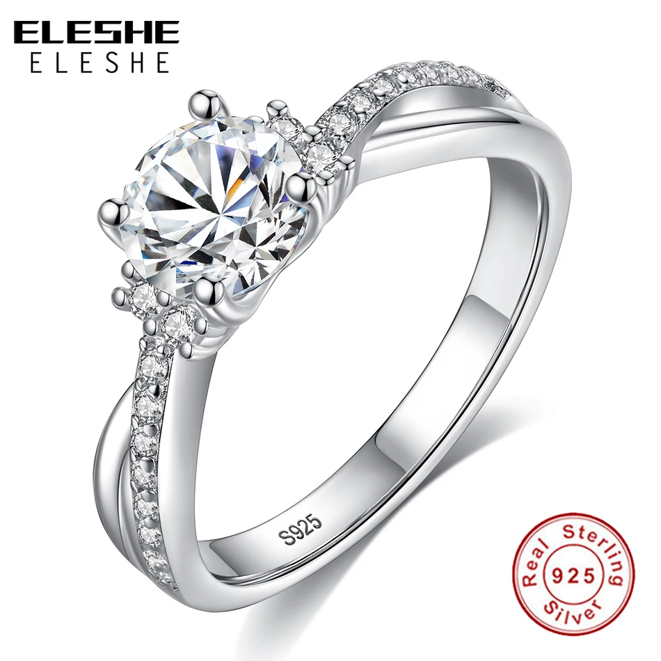 ELESHE Fashion Trendy 925 Sterling Silver Engagement Ring Pave CZ Crystal Finger Rings for Women Wedding Luxury Jewelry