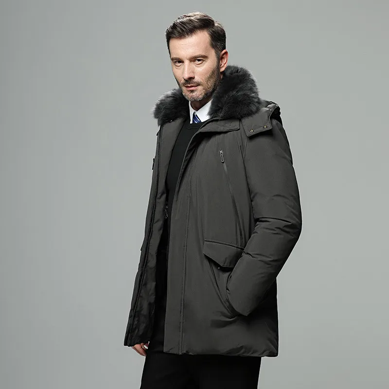 40 градусов мужские русские зимние куртки толстые теплые 90% белые пуховики пальто с меховым воротником водонепроницаемые ветровки пальто 5XL - Цвет: gray