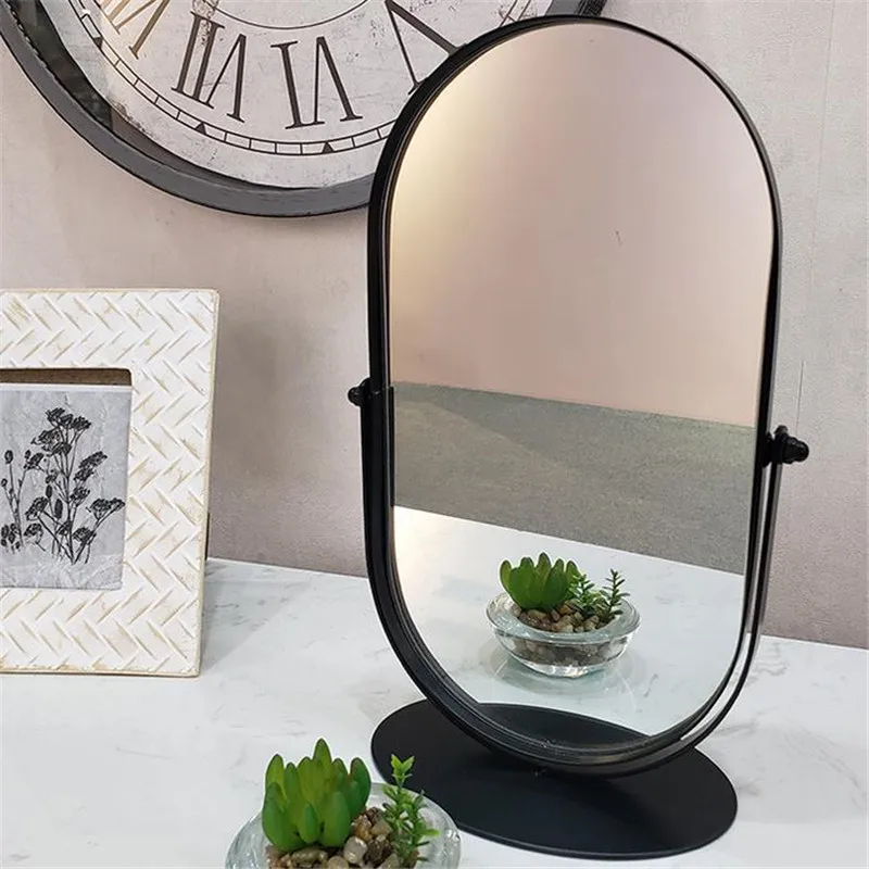 New Nordic Style Black Makeup Mirror Metal Mirror Bathroom Vanity Cosmetic Table Top Mirrors For Bathroom 4#