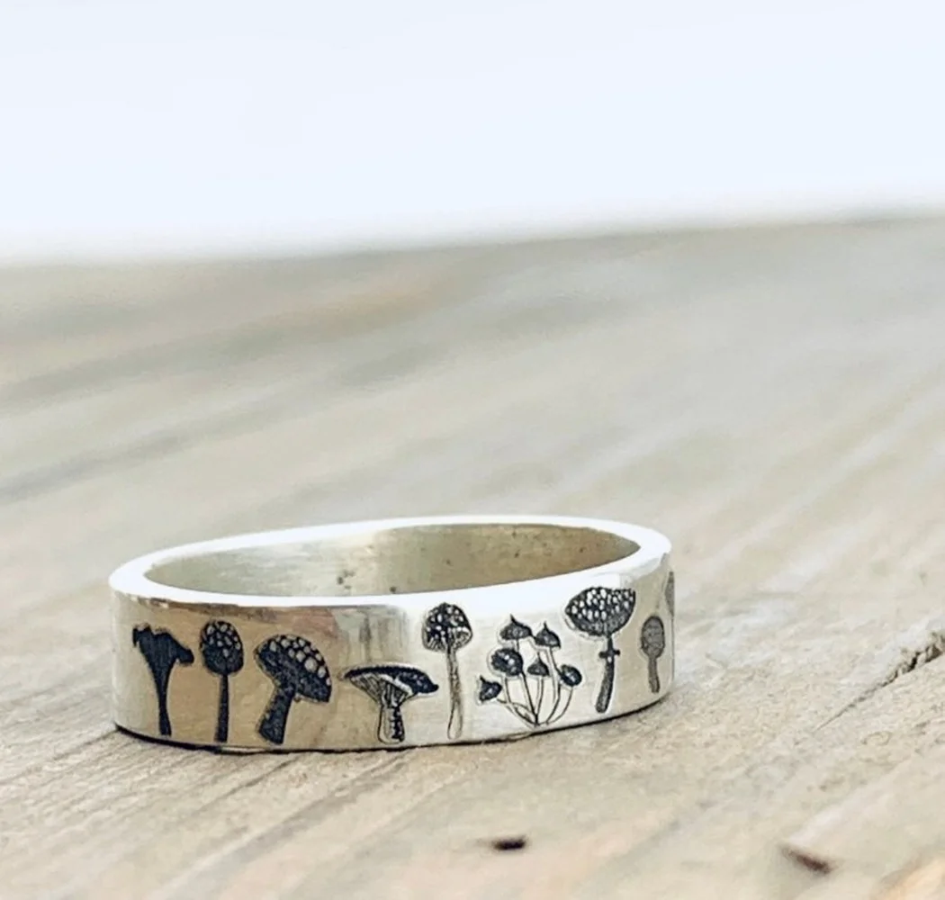 Finger Ring Wedding Ring For Women Girls Bohemian Handmade Carved Flower Vintage Mushroom