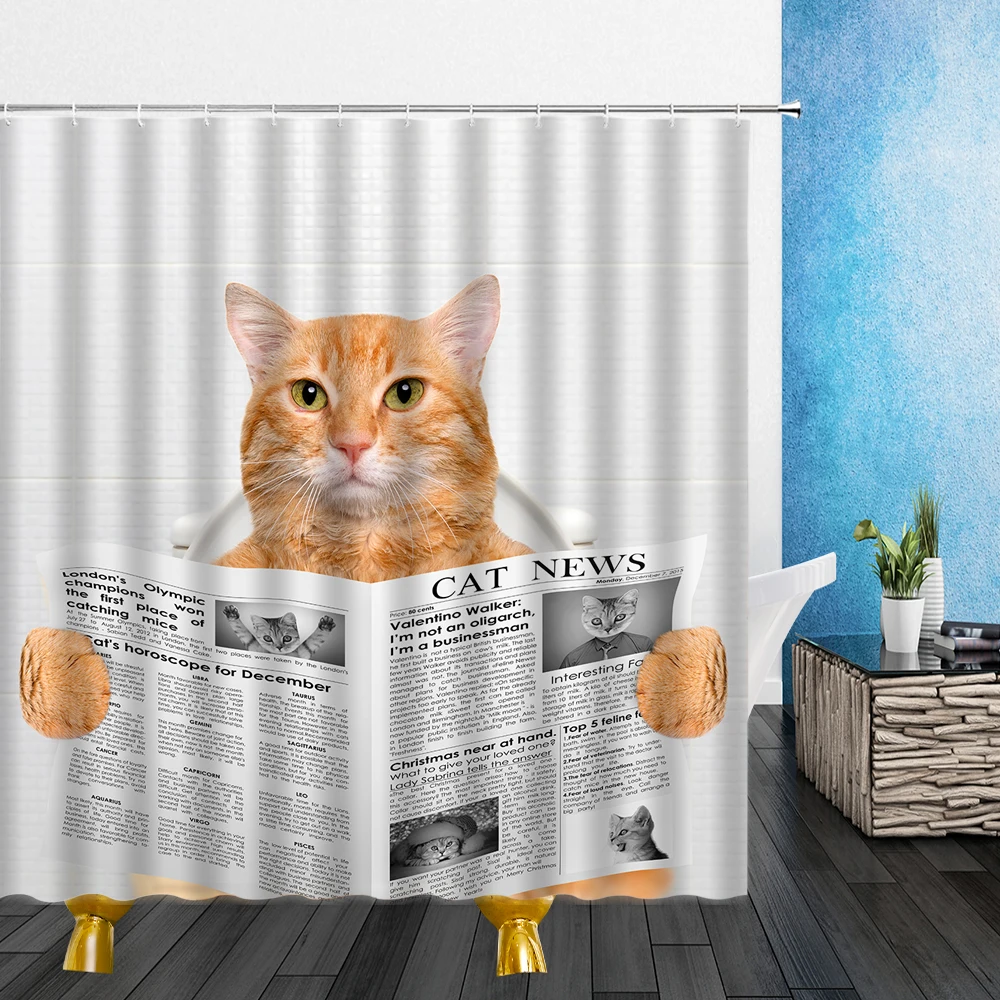Lovely Animal Shower Curtains Cartoons Funny Interesting Cat Dog 3D