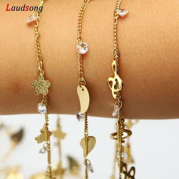 

1Meter Handmade Flower Note Rhineston Pendant Gold Copper Chains Fit Fashion Women Gift Jewelry DIY Boho Necklace Bracelet