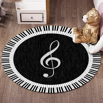 

Carpet Music Symbol Piano Key Black White Round Carpet Non-Slip Carpet Home Bedroom Mat Floor Decoration