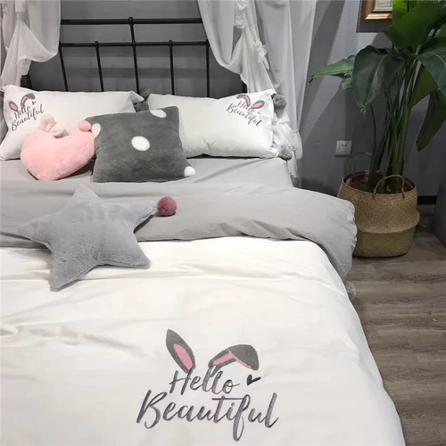 Rabbit ears - white Рождественские постельные принадлежности набор роскошных хлопок печатных Западный 4 шт шлифовальный 1,5 м 1,8 м 2,0 м - Цвет: Rabbit ears - white