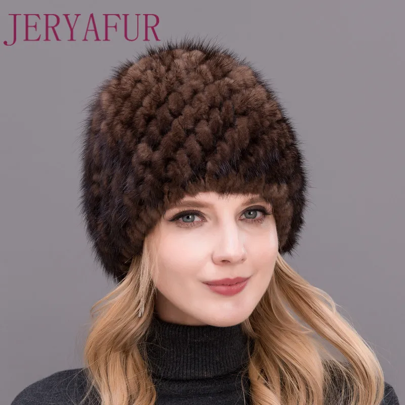 JINBAOSEN neue dicke weibliche hut heiverkauf real nerz hut ananas stil damen зимний потрепанный вассер хижина mit fuchs fell - Цвет: COLOR2