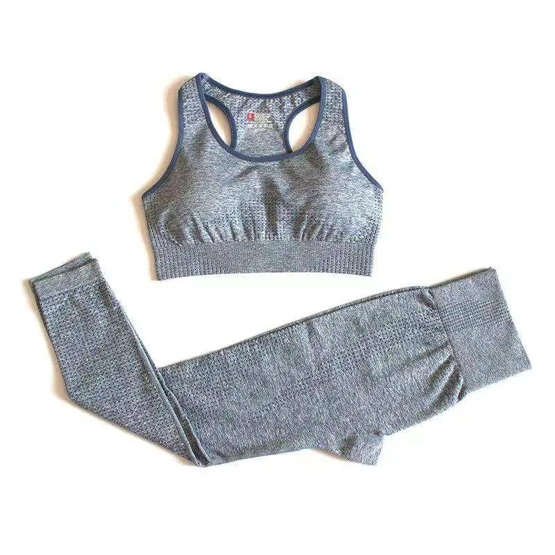 Gray-blue Новинка 2 шт. Vital Бесшовные Йога набор женские спортивные костюмы одежда для фитнеса спортивная женская спортивная одежда леггинсы для спортзала колготки Пуш-ап спортивный бюстгальтер - Цвет: Gray-blue