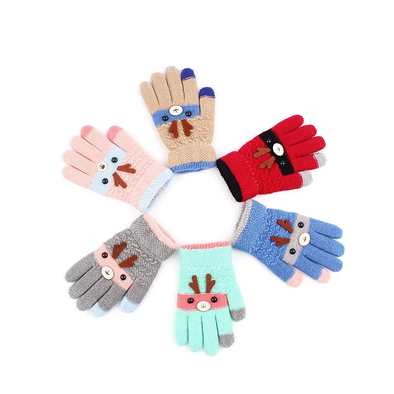 Детские зимние перчатки унисекс с милым мультяшным рисунком; вязаные теплые перчатки для мальчиков и девочек; Рождественские теплые мягкие студенческие варежки;