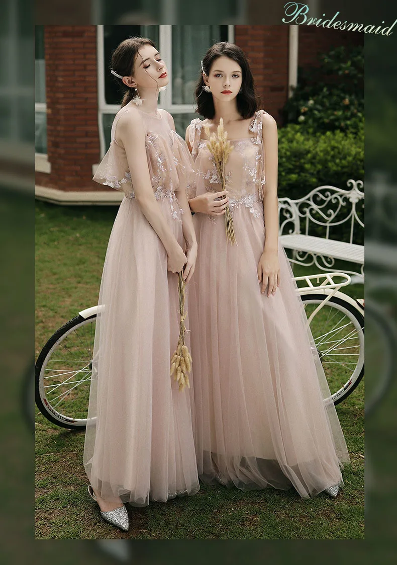 6 Styles Bridesmaids Dress A-Line Pink Vestido de Fiesta Elegant Long Dress Robe de Soiree Formal Prom Dress TS-001