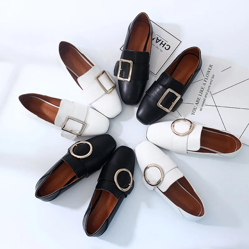 

Spring And Summer-Square Buckle Loafers Women's Flat Slip-on Mules Shoes Lazy Double Purpose Single Shoes Women's Step on with S
