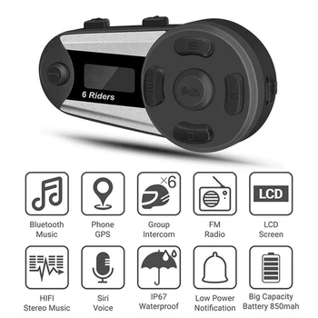 

2PCS Motorcycle Helmet Headphone 1200M 6 Riders Connect Waterproof Helmet Bluetooth Intercom Headset with Sn