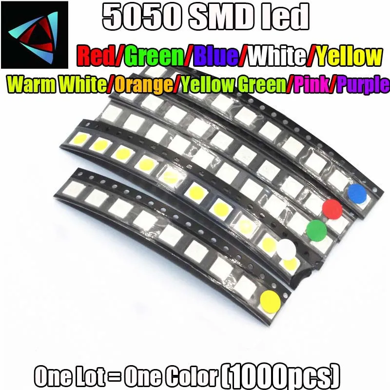 1000 шт SMD/SMT 5050 LED красный желтый зеленый синий белый розовый фиолетовый оранжевый
