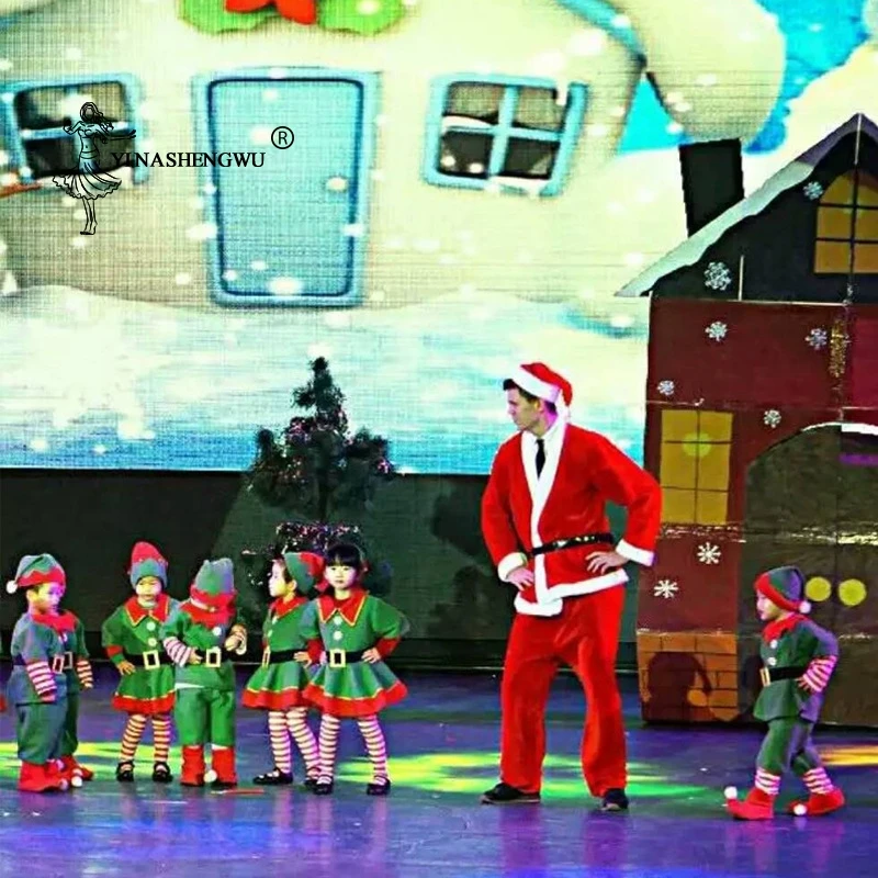 Mery/Рождественский комплект одежды; платье для маленьких мальчиков и девочек; Семейный детский костюм зеленого эльфа; карнавальные вечерние костюмы