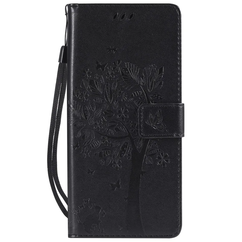 Для Xiaomi mi 8 Чехол кожаный mi 8 3D дерево кошка чехол для Xiaomi mi 6 5X5 A1 coque etui на mi a 1 кошелек Флип Магнит чехол s - Цвет: Черный