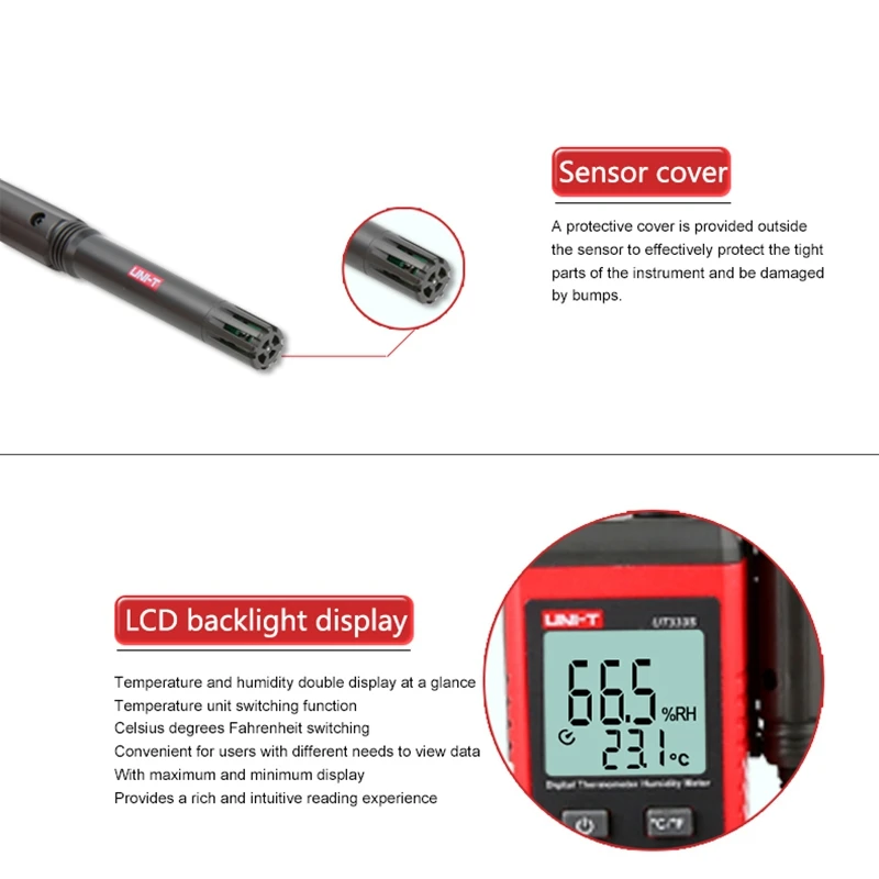 LIXF Uni-T Ut333S Mini Temperature Humidity Meter Outdoor Hygrometer Overload Indication Unit Conversion Lcd Backlight Hygrome