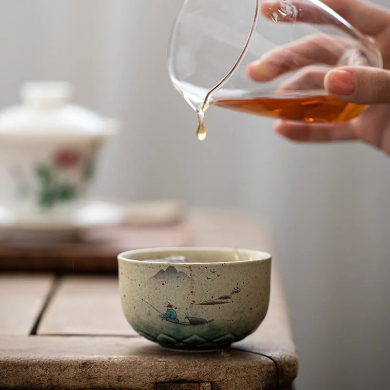Coarse Pottery Kiln Fambe Ceramic Teacup 85ml Retro Colorful Vitalmine Master Cup Crane Art Tea Bowl Kung Fu Teaware Ceremony tea cup