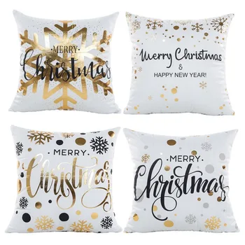 

Merry Christmas Gold Stamping Pillows Covers Gold Foil Art Print Snowflakes Decorative Throw Pillow Case Cushion