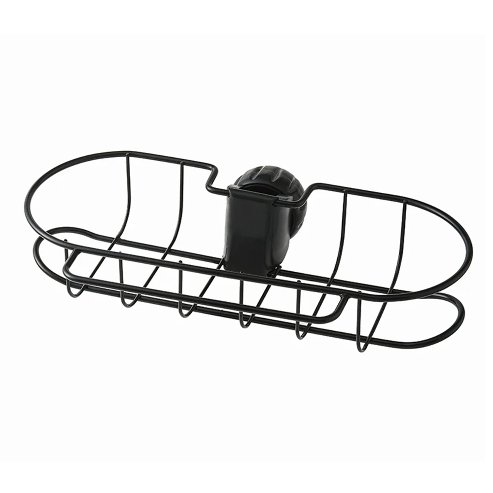black Bathroom Faucet Drain Rack Pool Storage Rack Large Kitchen Supplies Sink Sponge Rag Drain Rack Kitchen Accessories Organizer - Color: black