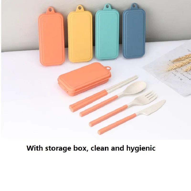 Foldable Wheat Straw Spoon Fork Knife Chopsticks Cutlery Set With Box Removable For Outdoor Travel Picnic
