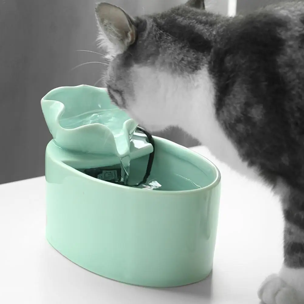 

New Green Ceramics Automatic Pet Cat Circulating Water Feeder Dog Cat Pet Mute Drinker Feeder Bowl Pet Water Dispenser Basin