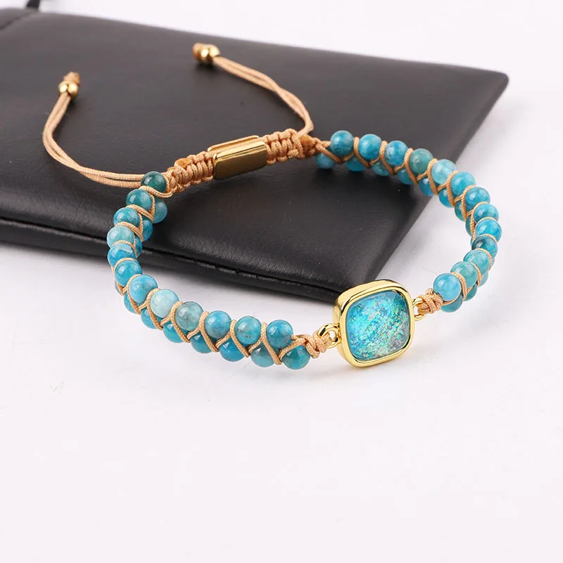New Design High Quality Natural Stone Blue Apatite Beads Adjustable Macrame Bracelet Women - Image 2
