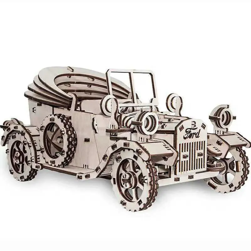 Завершенный Ford T ретро автомобиль собирает игрушечный файл CNC лазерная резка CDR DWG