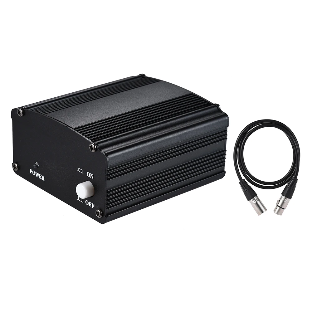 

1-Channel 48V Phantom Power Supply with Adapter & XLR Male to XLR Female Audio Cable for Condenser Microphone Studio