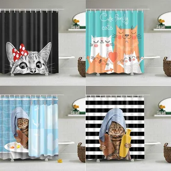 

Cute Cat 3D Printed Waterproof Shower Curtain Cartoon Animal Polyester Fabric Bath Curtain for Bathroom Curtain Decoration