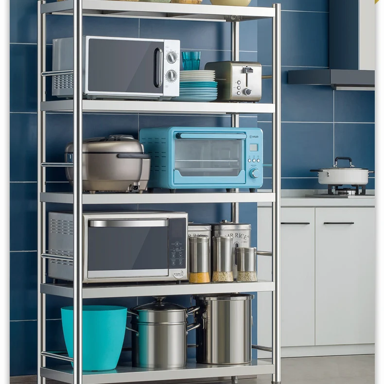 

Stainless steel kitchen rack floor multi-layer storage rack household microwave oven storage shelf